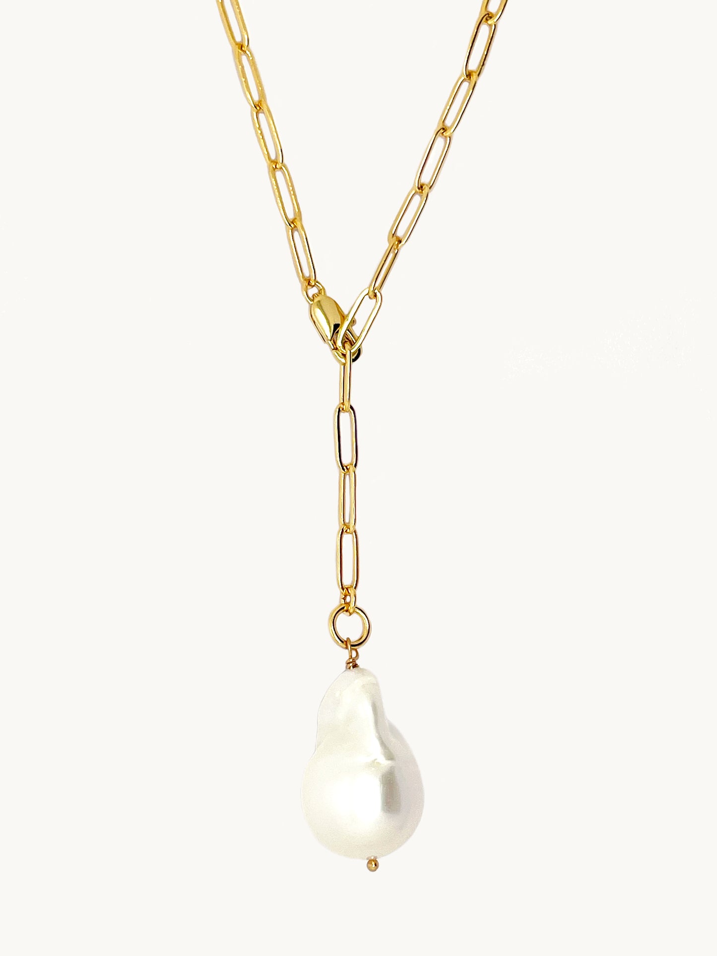 White Baroque Pearl Flat Cable Chain Necklace