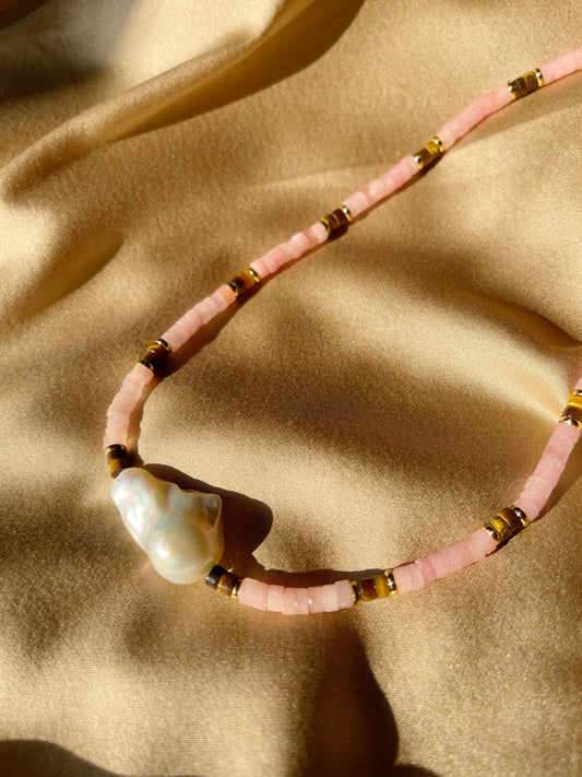 Pink Beaded Baroque Necklace