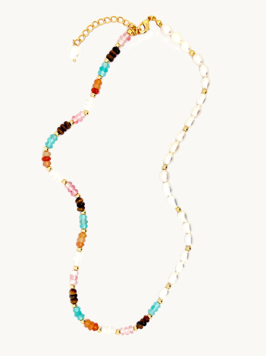 Gemstone Beaded Pearl Necklace