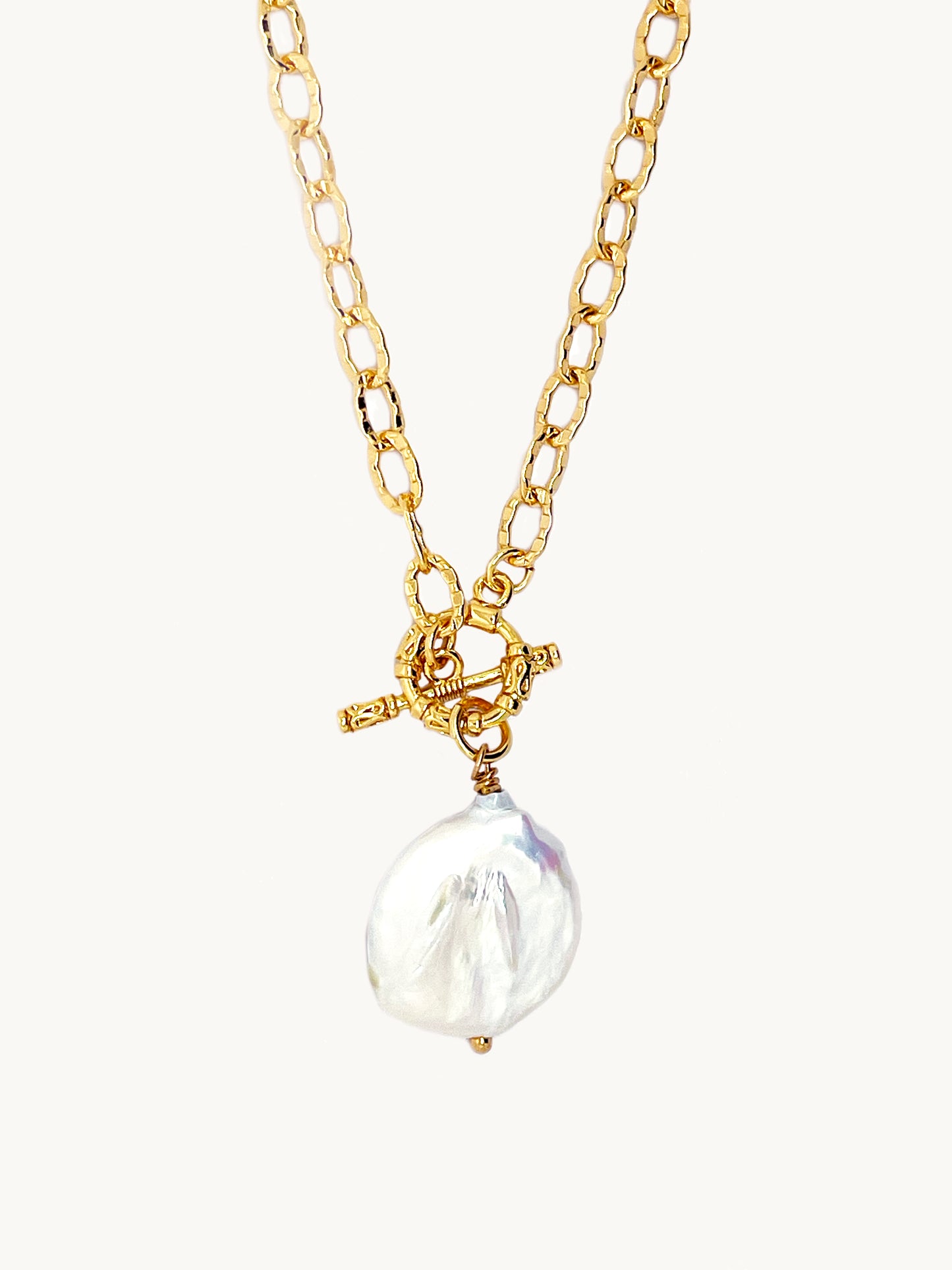 T-Bar White Baroque Pearl Necklace