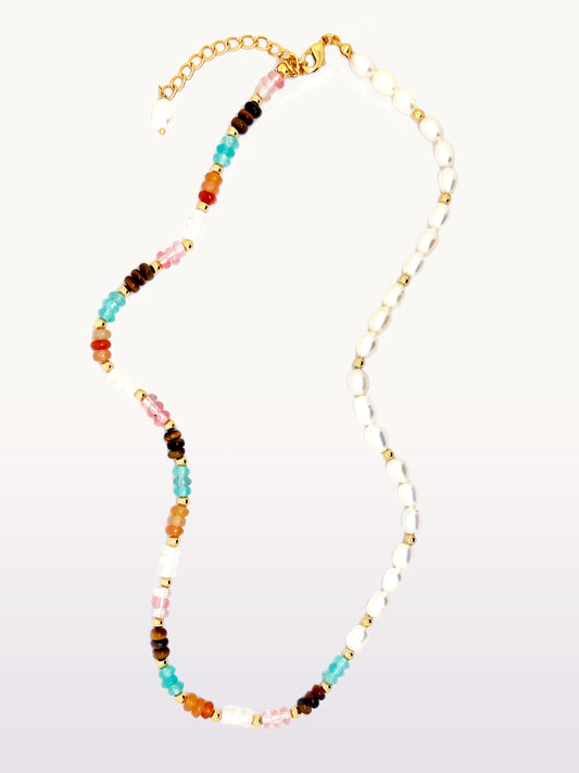 Gemstone Beaded Pearl Necklace