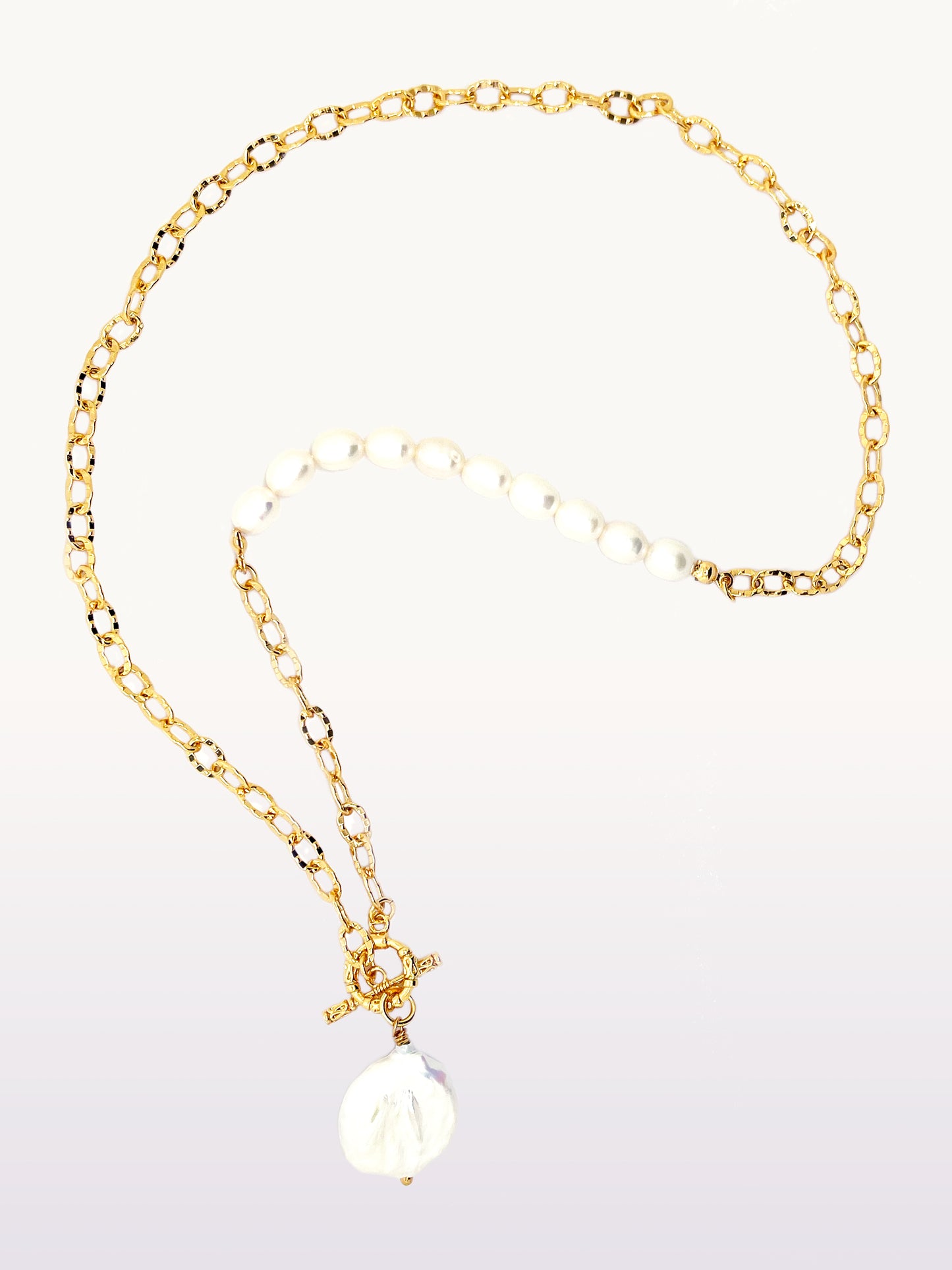 T-Bar White Baroque Pearl Necklace