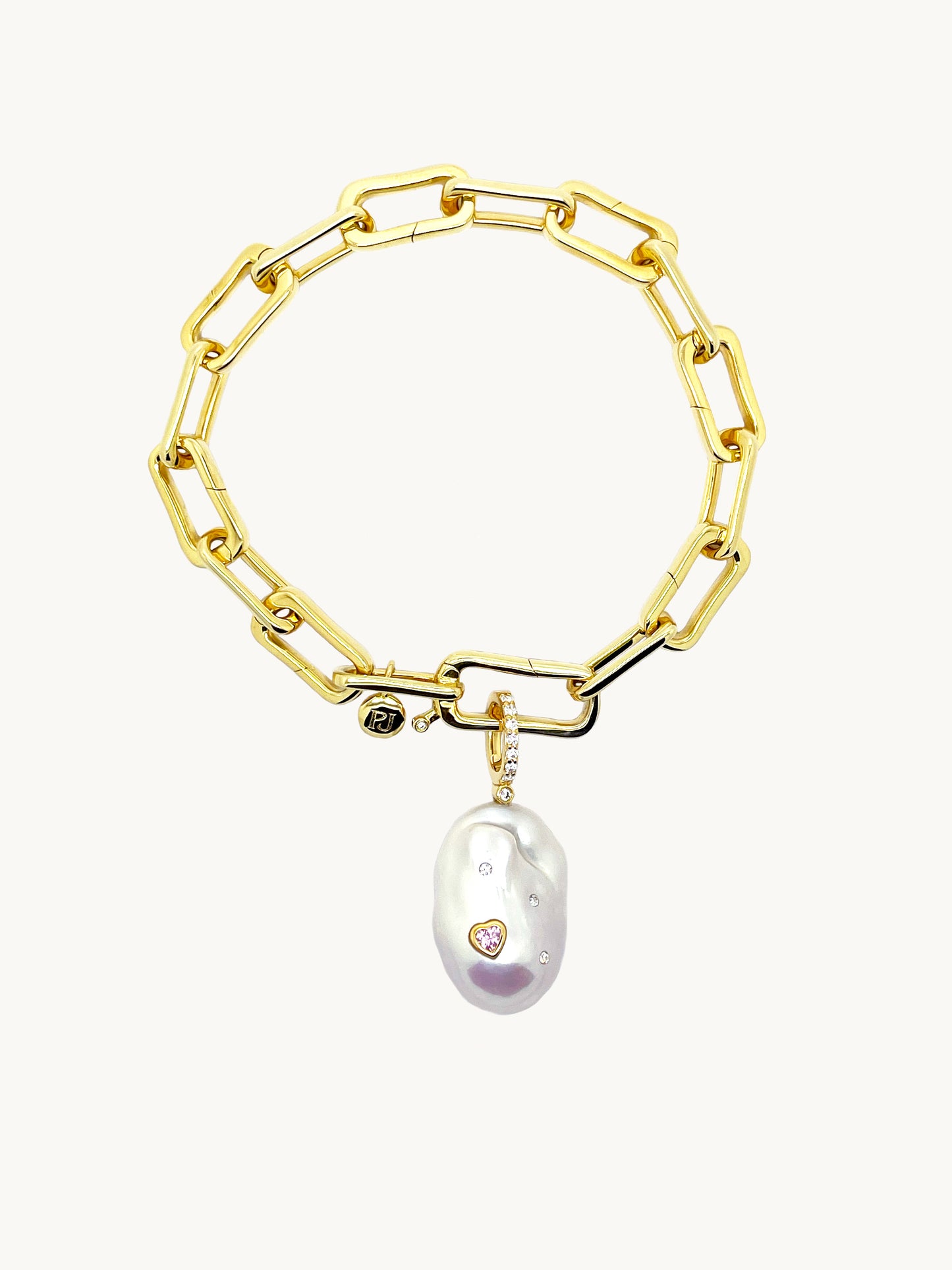 18k Gold Vermeil Link Bracelet with Pink Heart Pearl