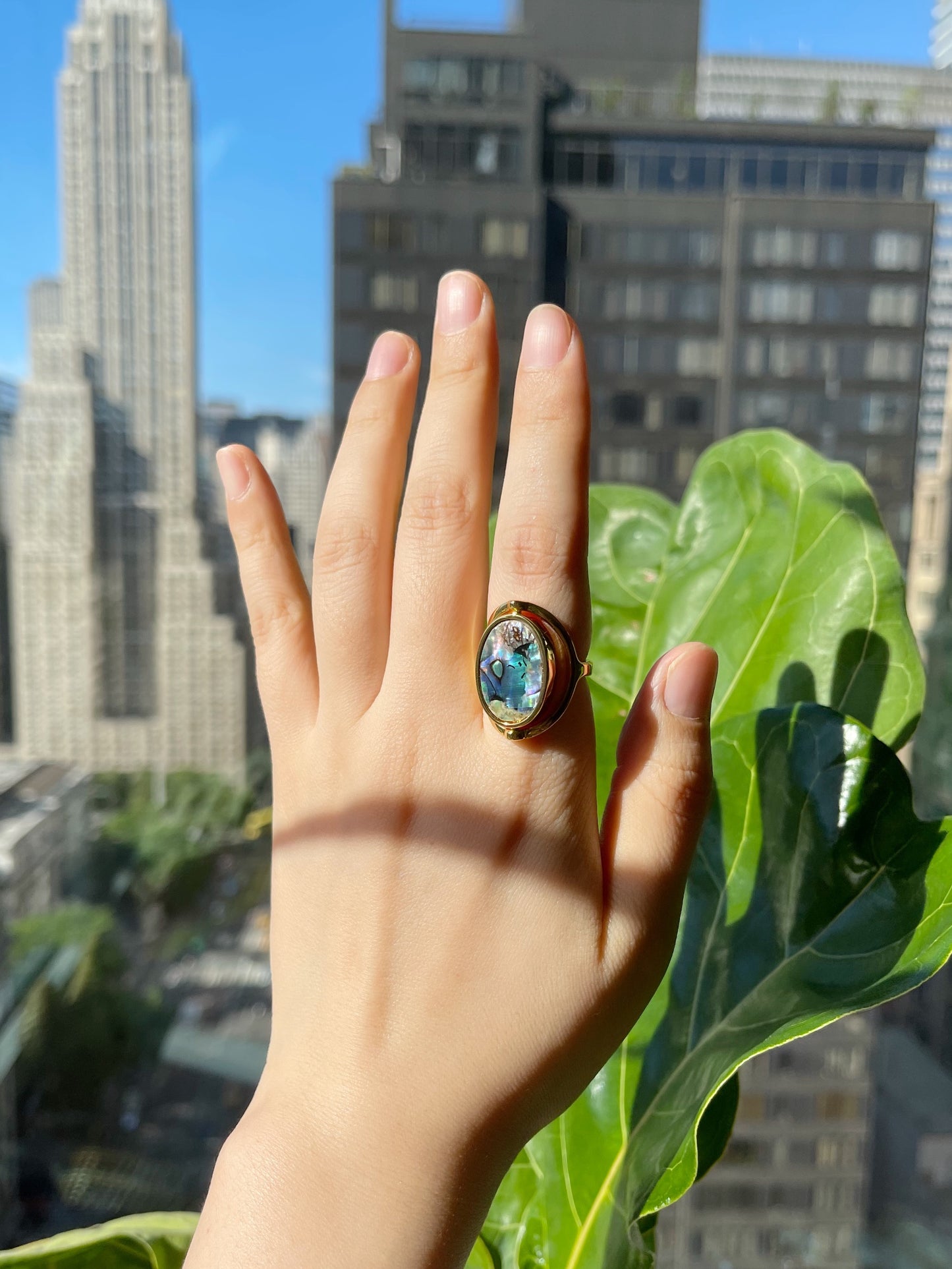 Two Sided Gold Oval Seashell Ring