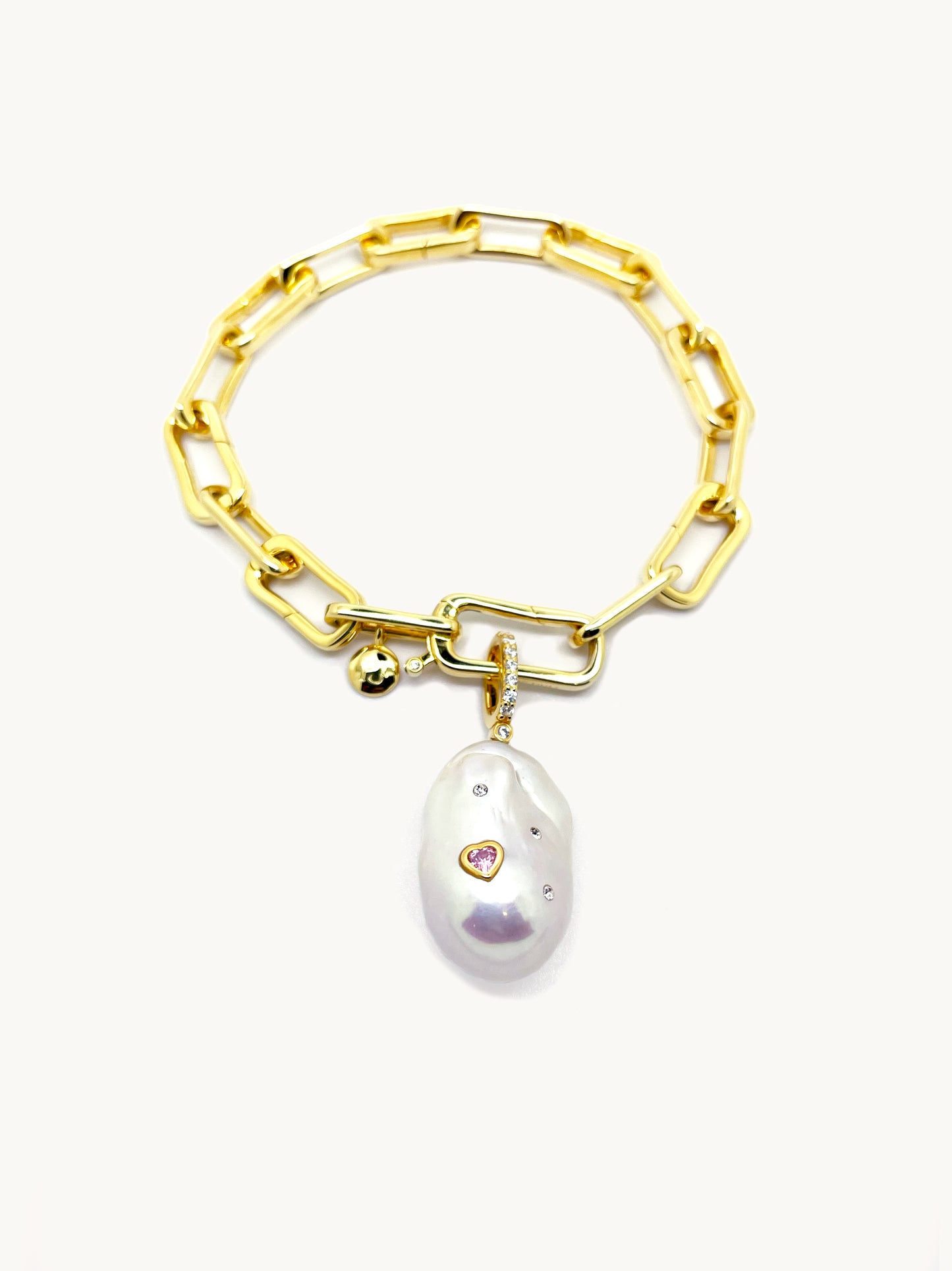 18k Gold Vermeil Link Bracelet with Pink Heart Pearl