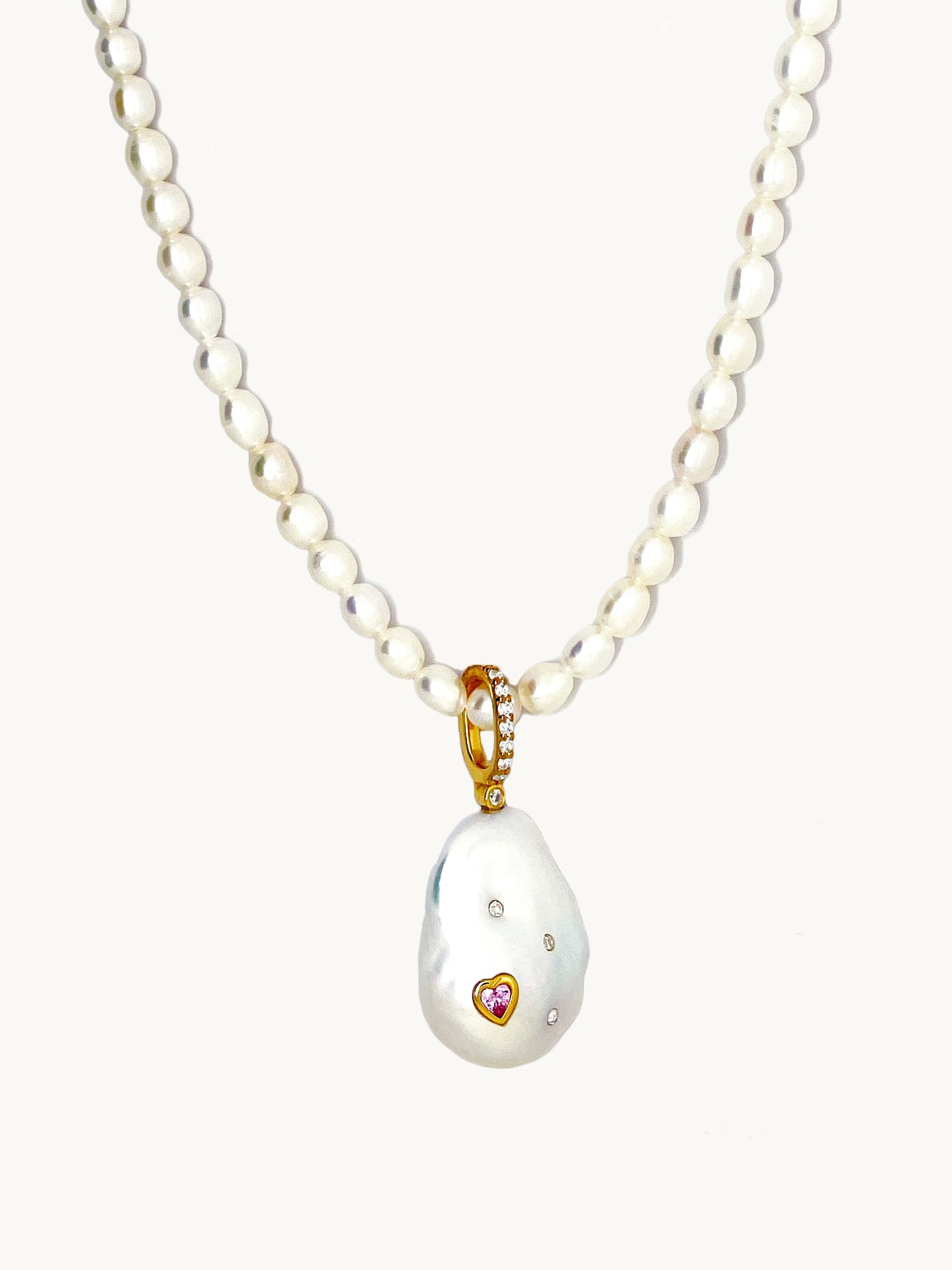 18k Gold Plated Vermeil Baroque Freshwater Pearl Pendant with Pearl Necklace