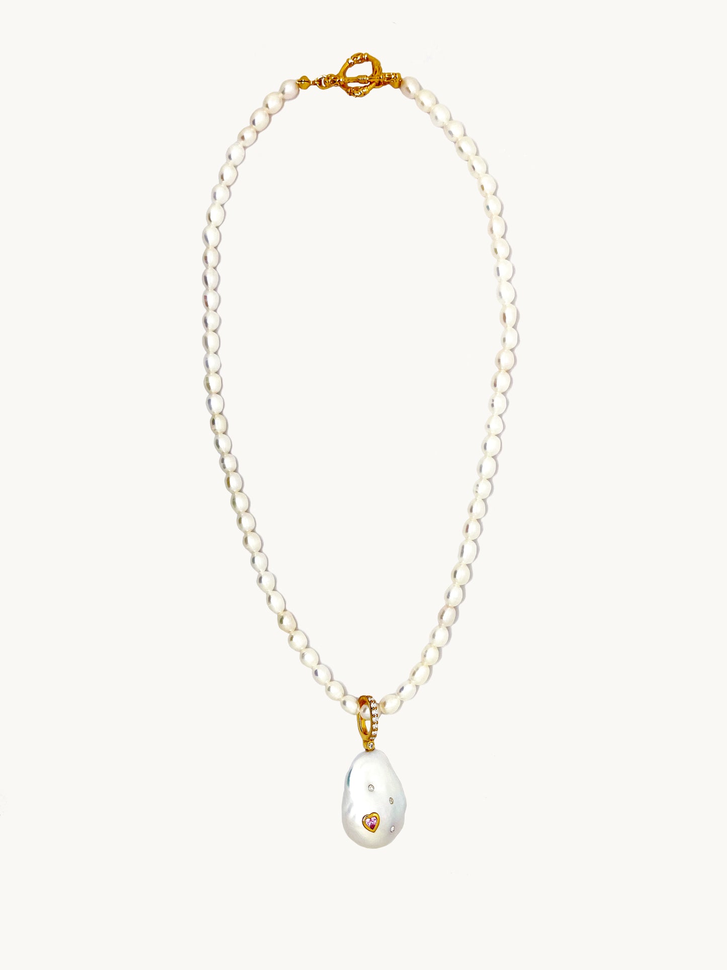 18k Gold Plated Vermeil Baroque Freshwater Pearl Pendant with Pearl Necklace