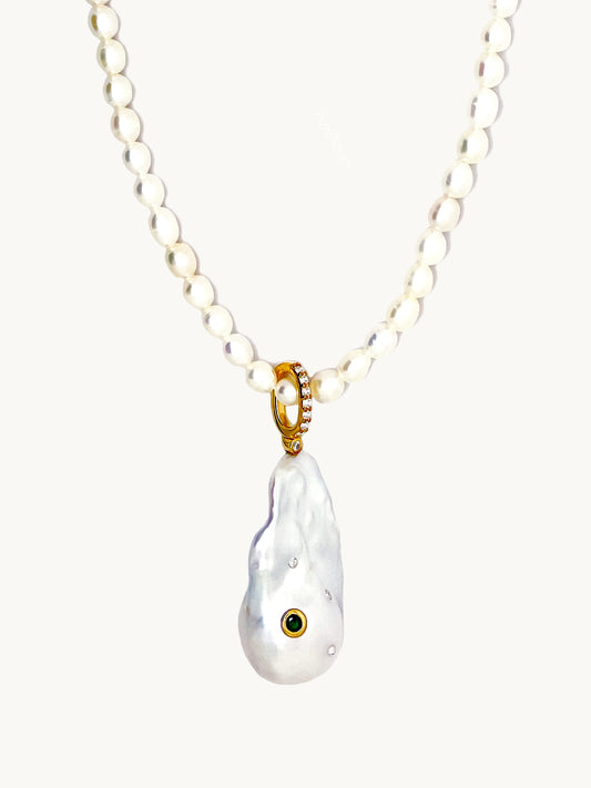 18k Gold Plated Vermeil Baroque Freshwater Pearl Pendant with Pearl Necklace