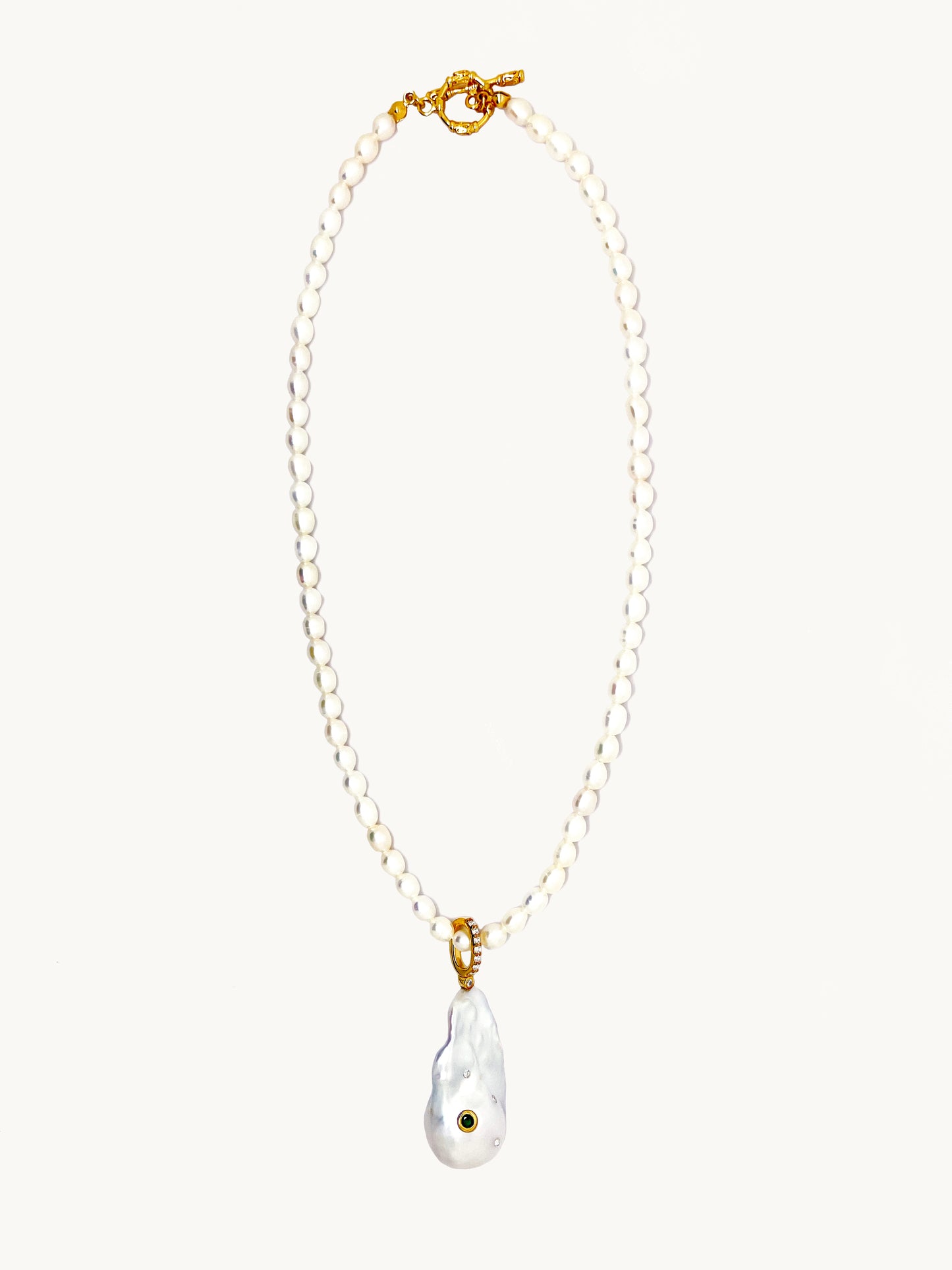 18k Gold Plated Vermeil Baroque Freshwater Pearl Pendant with Pearl Necklace